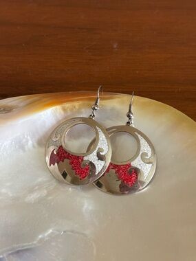 Alice silver Mexican inlay hoop earrings vintage jewelry gift for her